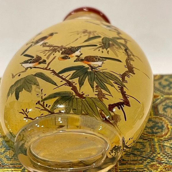 Vintage CHINA Snuff Bottle Inside Reverse Painted Sparrows In Trees Art Handmade - Picture 11 of 16